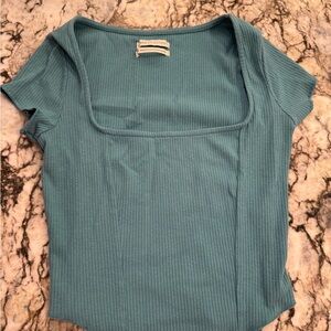 Madewell Teal Ribbed Square Neck Top